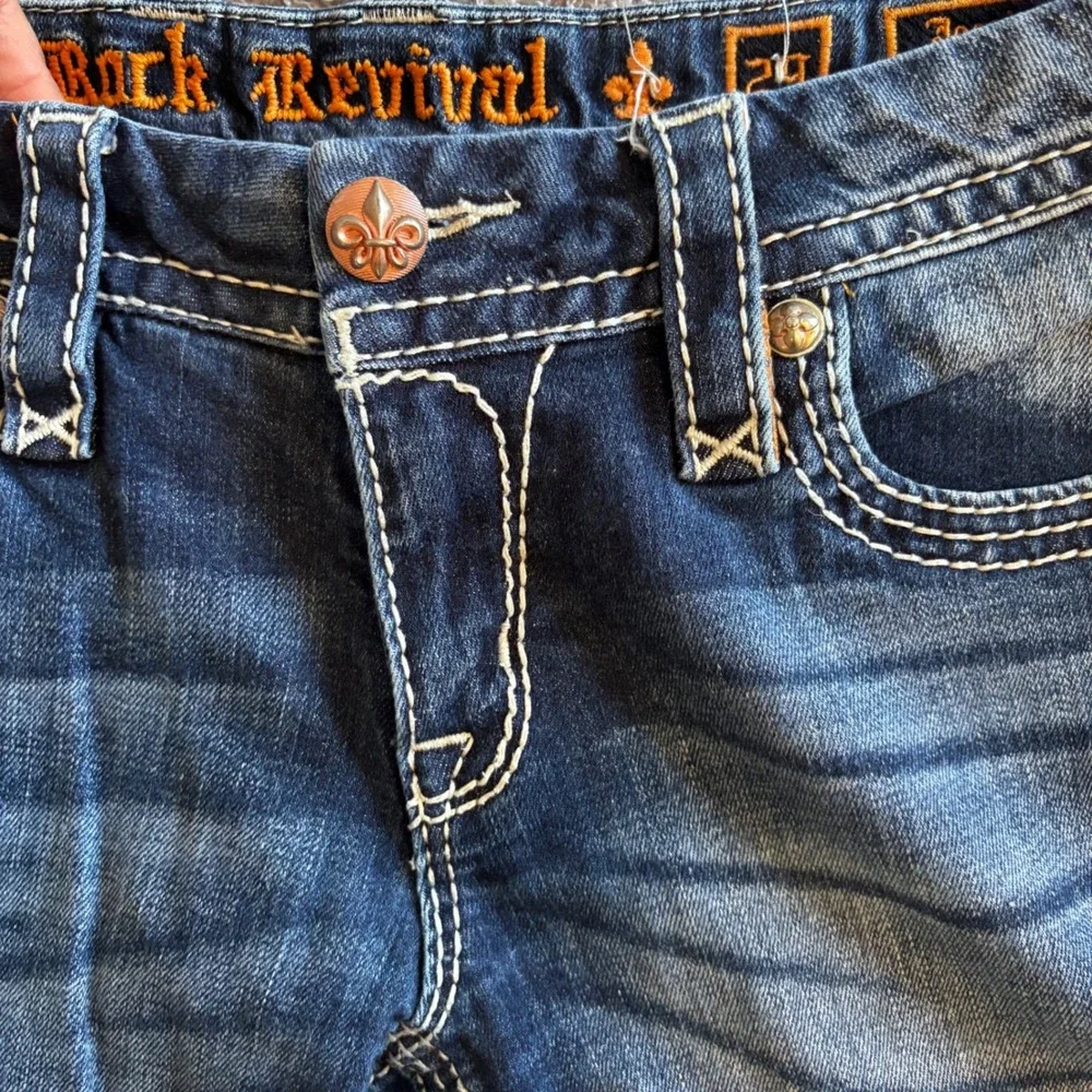 Rock Revival Jessica Skinny Jeans Dark Wash Flap Pocket Sz 29 Faded Whisker Y2k